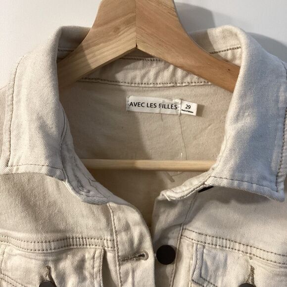 Avec Les Filles Tie Waist Denim Jumpsuit – Ecru Cream Women’s One Piece - Picture 8 of 15